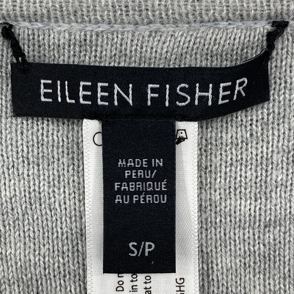 EILEEN FISHER Sweater S Organic Cotton Striped Reversible Pullover Gray White - Picture 8 of 14